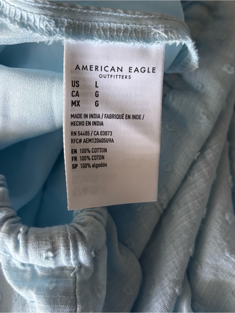 American Eagle Maxi Skirt Cascade Ruffle Textured Cotton Light Blue Boho Size L - Picture 11 of 12